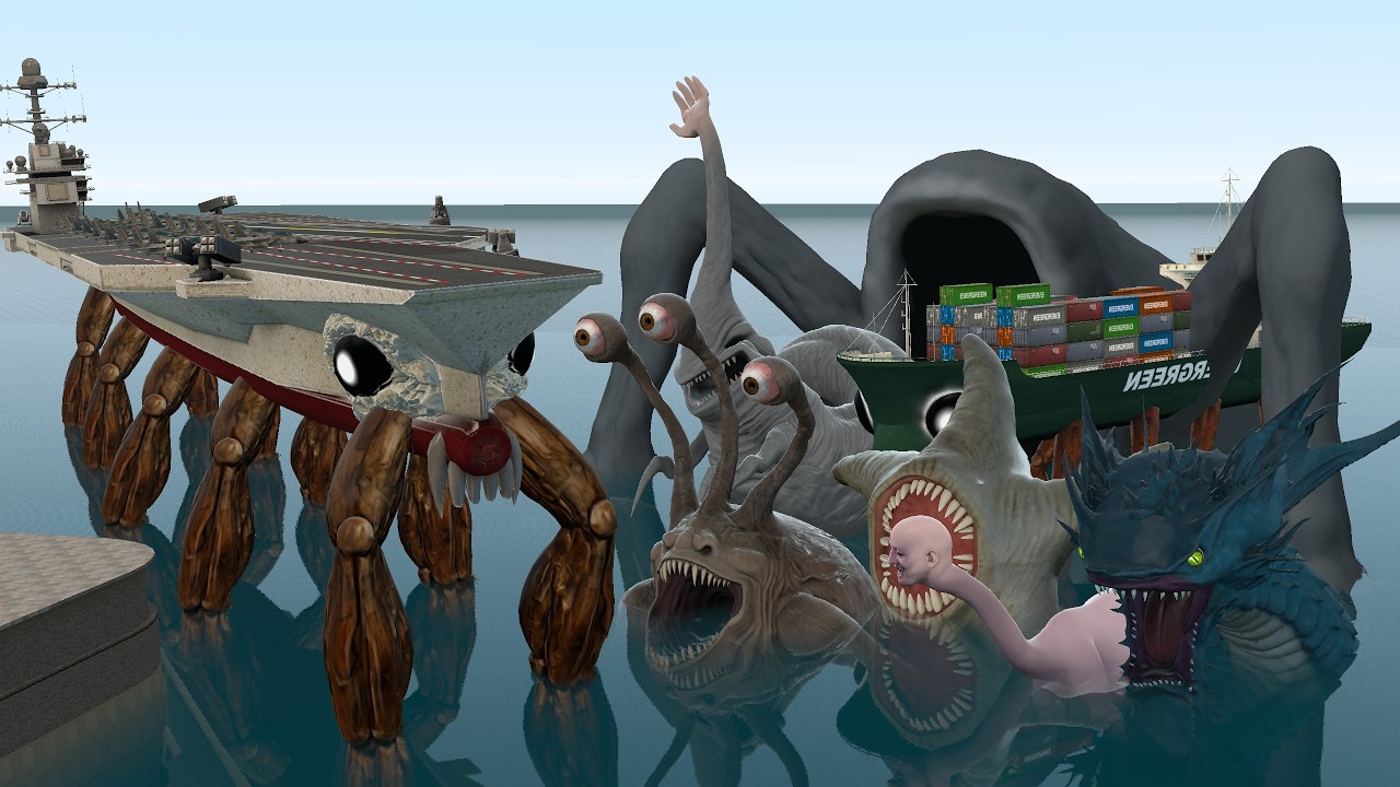 NEW CRABCRAFTCARRIER VS ALL GIANT SEA CREATURE MONSTERS In Garry's Mod!
