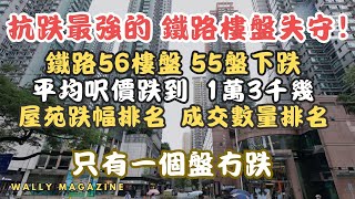 最強抗跌力的鐵路盤失守：56個鐵路盤55個跌價，唯一不跌盤揭曉。盤點十大跌幅屋苑、十大成交量屋苑。