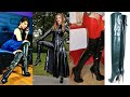 Closed toe high heeled stilleto leather thigh high boots outfits designs #2020