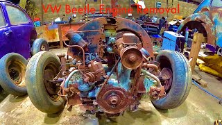 VW Beetle engine removal Rusted engine seized in to gearbox (The late brake show) restoration ep5