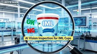 KEYETECH AI Visual Inspection Machine for IML 2-3 Bucket Label with Auto stacker.