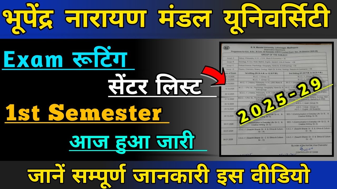 bnmu Madhepura first semester ka exam date 2025-29 session || bnmu Madhepura U G First Semester Exam