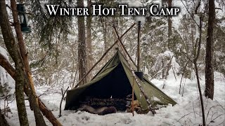 Winter Hot Tent Camping Lavvu, Lk-35, Tent Stove Cooking, Asmr