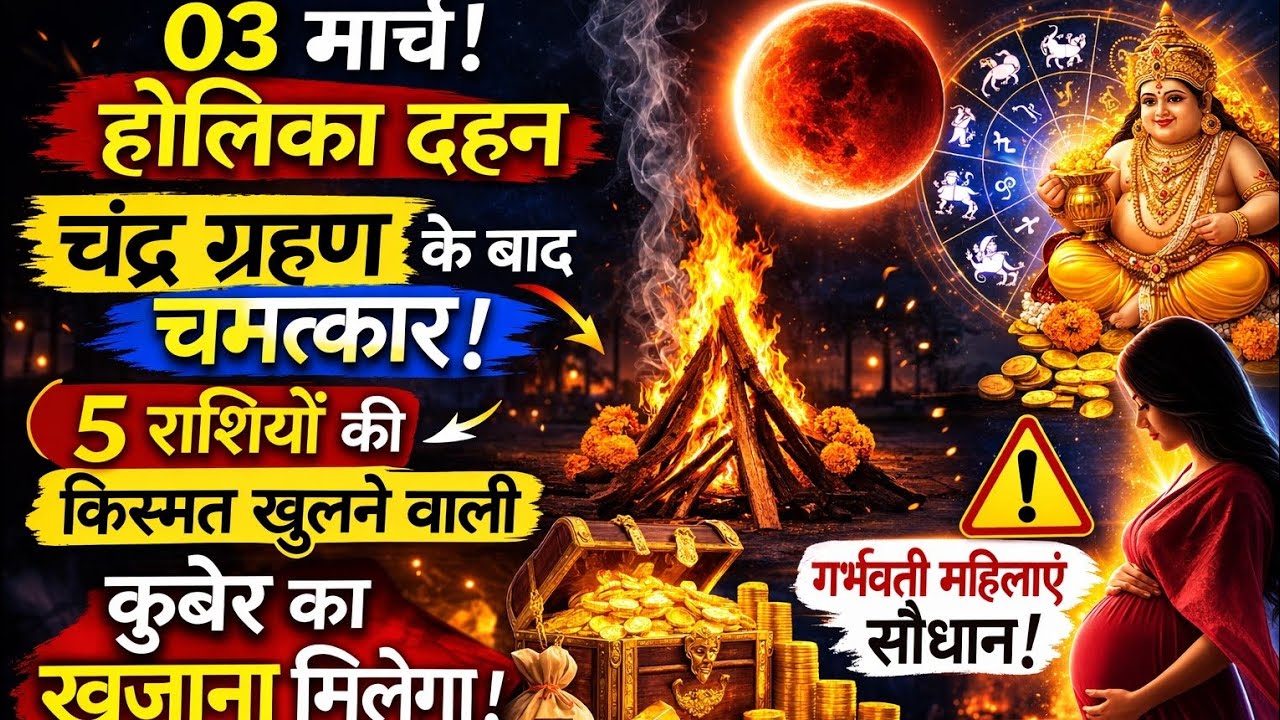 03 मार्च होलिका दहन!चंद्र ग्रहण के बाद चमत्कार!5 राशियों की किस्मत खुलने वाली!#होलिकादहन#चंद्रग्रहण
