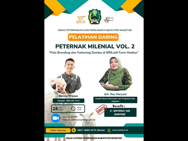 Pelatihan Daring Peternak Milenial 2024 Vol 2 Pola Breeding dan Fattening Domba BRILiaN Farm Madiun class=