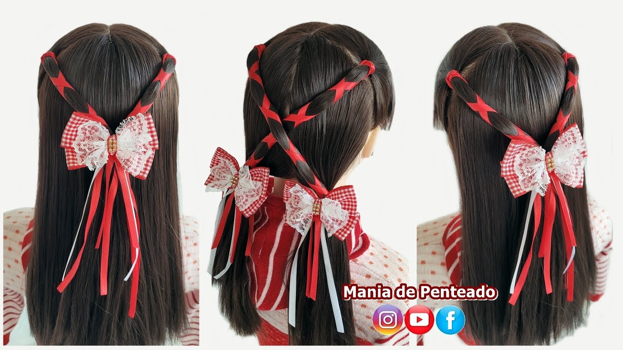 Penteados Rápidos e Fáceis para Festa Junina | Easy Hairstyles with Ribbons  for Little Girls. 🌹🥰 | Goiânia Fashion
