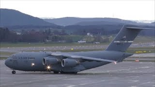 (WEF 2018) US Air Force Boeing C-17 Globemaster III with live ATC at ZRH