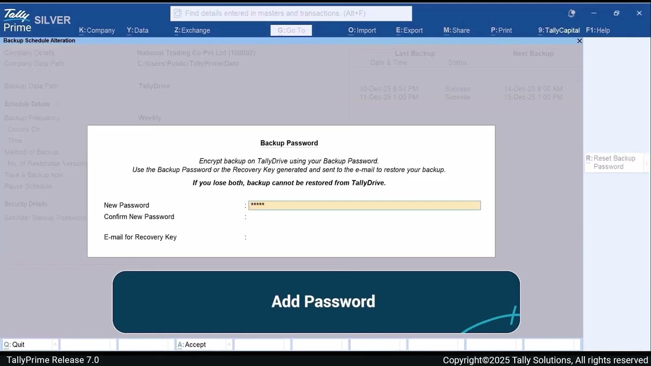 How to Alter a Backup Schedule in TallyPrime |4QS| 4 Quadrant Solutions| TallyPrime|  TallyPrime 7.0