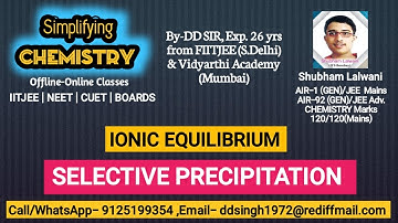 IONIC EQUILIBRIUM -ELECTIVE PRECIPITATION for IITJEE /NEET/CUET/BOARDS.