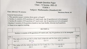 Cbse Class 10 Term 1 Official sample paper Solutions | standard | Section - B | Mathematics Analysis