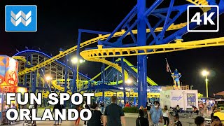 [4K] Fun Spot America in Orlando Florida  Theme Park Walking Tour at Night  Binaural Sound
