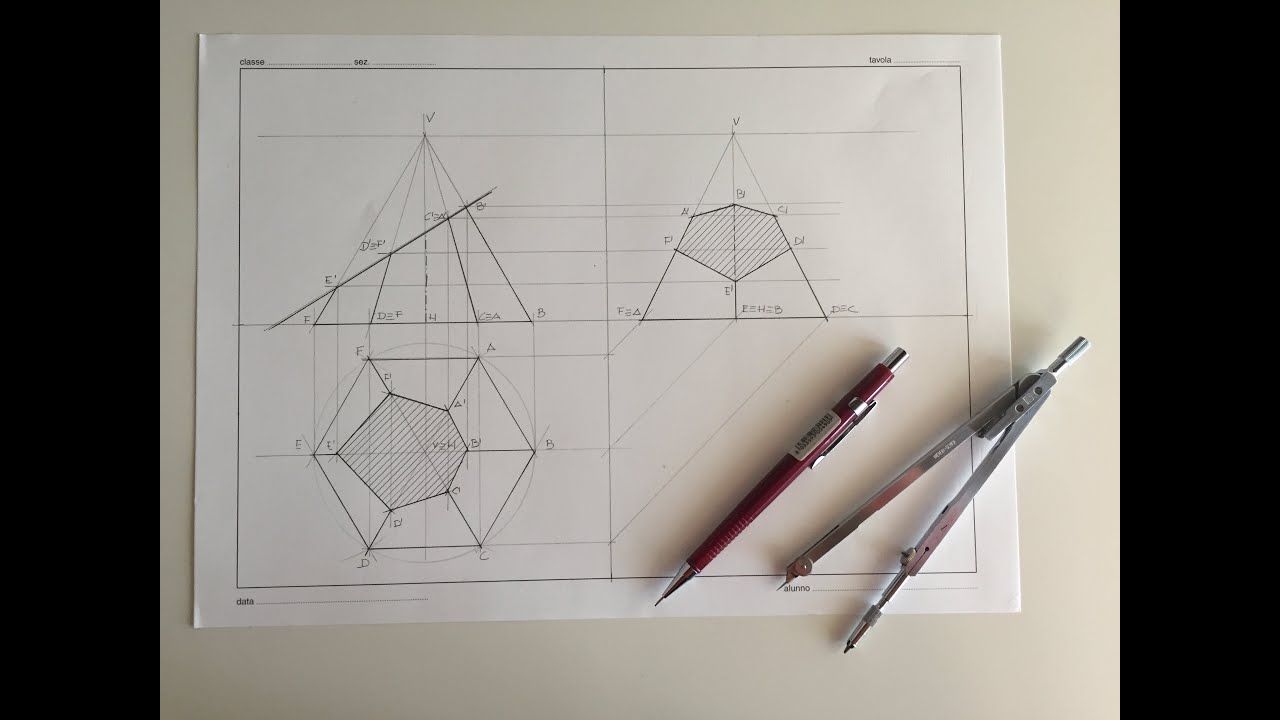 Proiezione Ortogonale Di Un Tronco Di Piramide A Base Esagonale TRONCO OBLIQUO DI PIRAMIDE A BASE ESAGONALE: PROIEZIONE ORTOGONALE