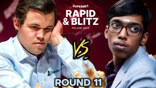 KING MAGNUS!! | Magnus Carlsen (2828) vs. Praggnanandhaa R. (2704) | SuperBet Blitz 2024 | Round 11 by Chess Kertz 15,583 views 2 weeks ago 12 minutes