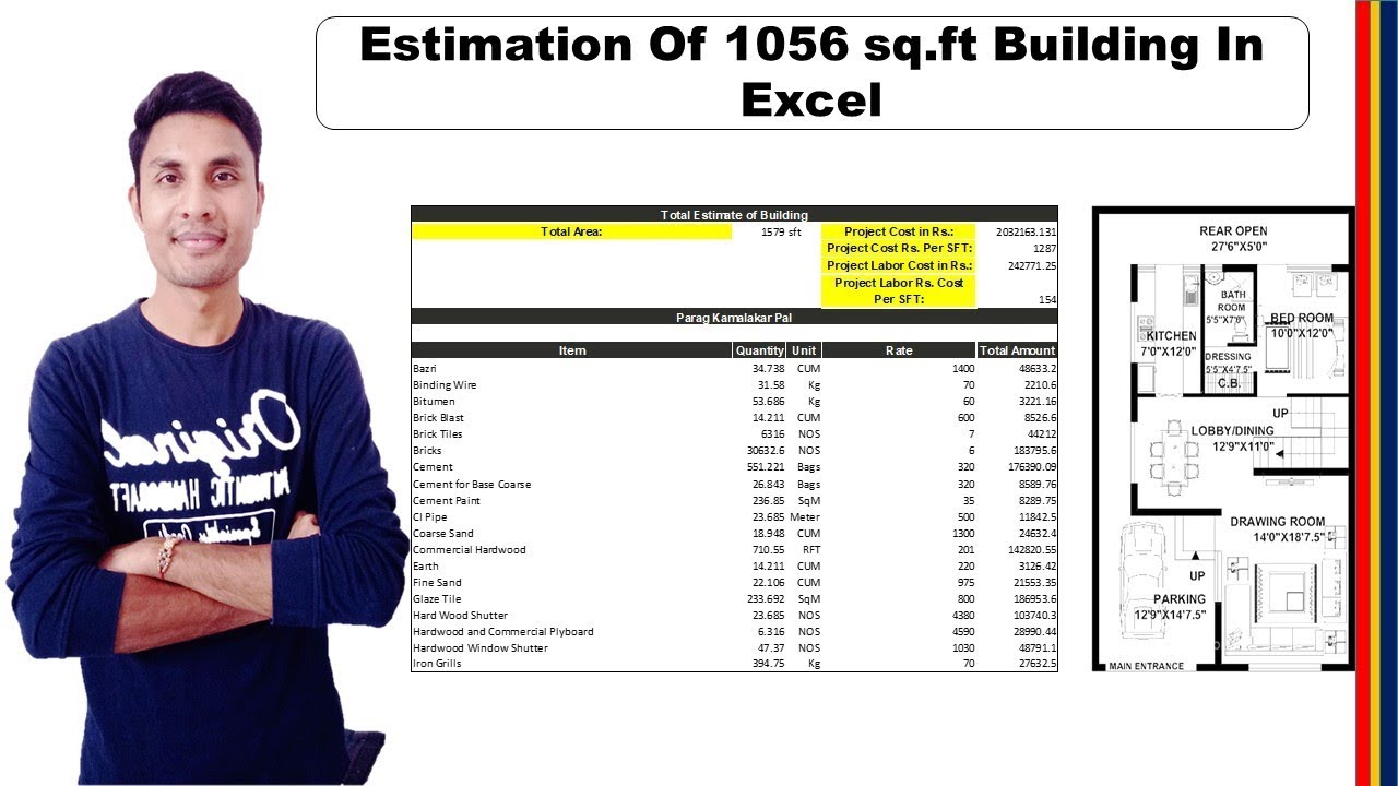 Estimation of 1056 sqft Building in Excel by Parag Pal
