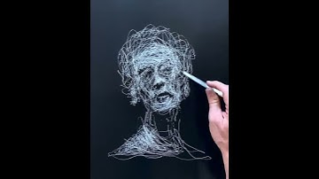 Time-Lapse Drawing Process - White Ballpoint Pen On Black Paper.
