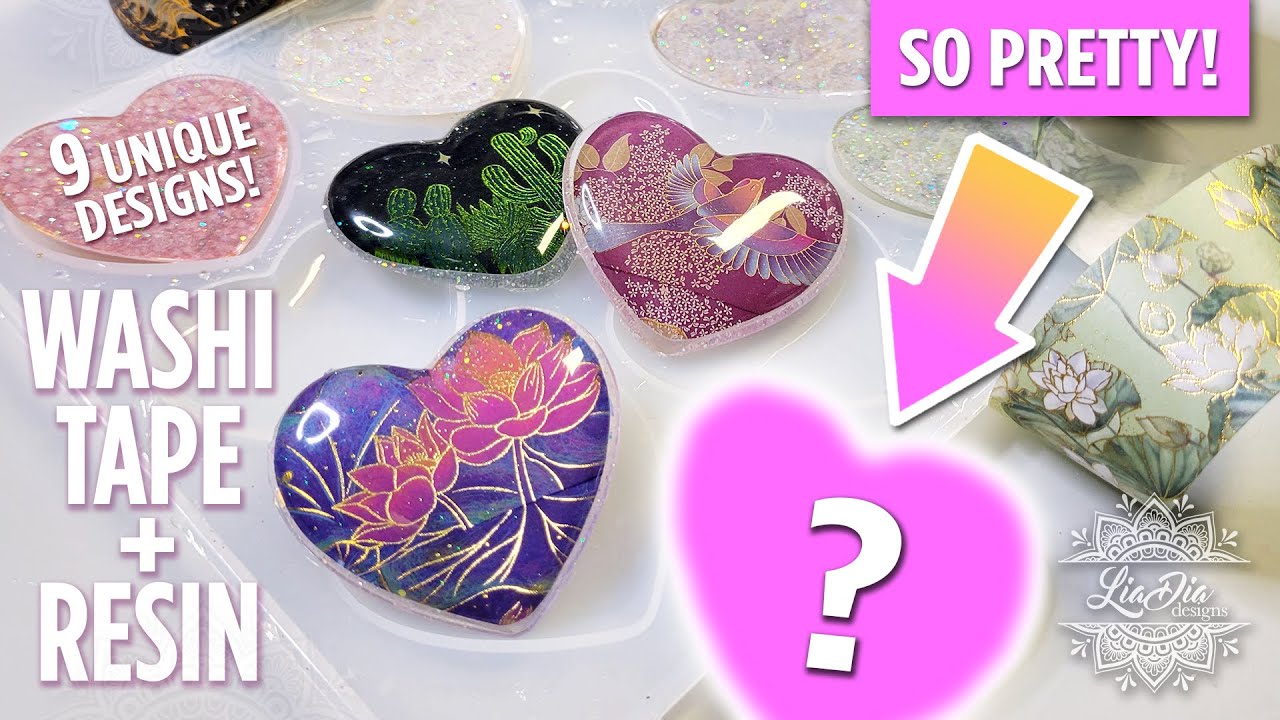 Washi Tape + Epoxy Resin Heart Charms - Relaxing DIY Video with Music #resinart #washitape