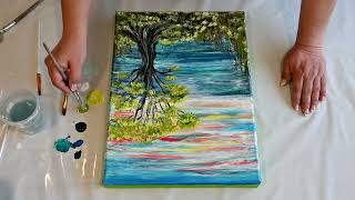 Acrylic Pour to Tree 🌳 Paper Towel Technique + Simple Brush Magic