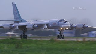 Ту-95 мощный взлёт с просадкой по высоте. Звук винтов на старте как воздух рвут