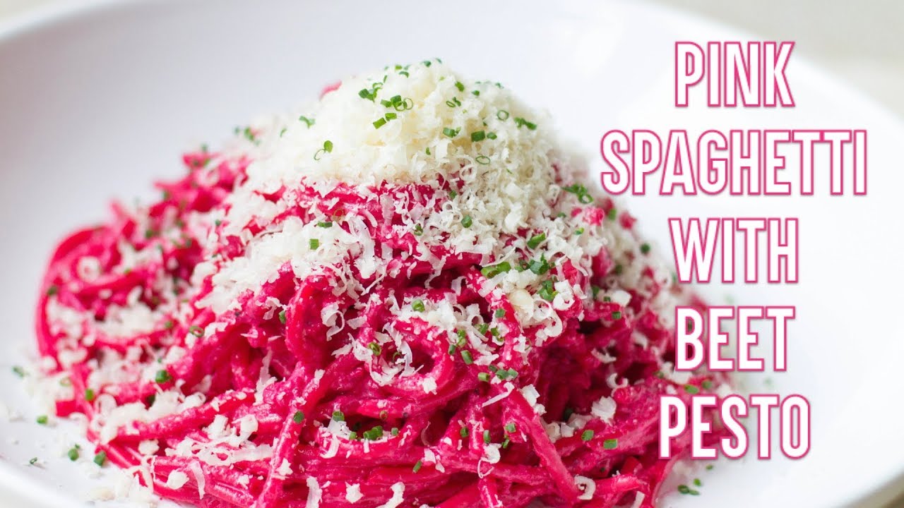 Pink Spaghetti With Beet Pesto - YouTube