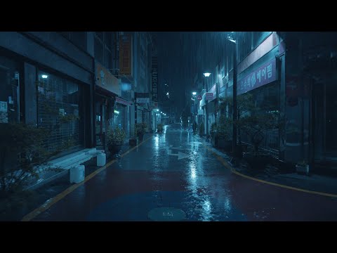 [4K] 새벽 골목길에 갑자기 쏟아진 여름비, 휴식과 깊은 수면을 위한 빗소리 ASMR