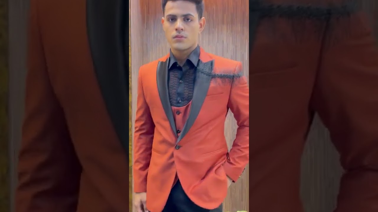 Tomato Red and Black Three Piece Suit Set | SIB17