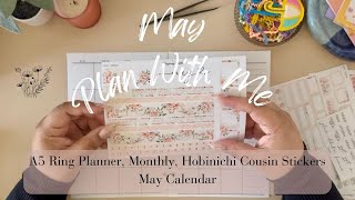 Monthly Plan With Me | May Calendar 2025 | A5 Ring Planner | Hobinichi Cousin Stickers