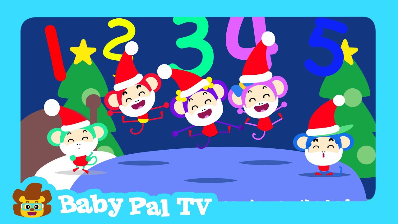 Five Little Santa Claus Jumping On The Bed | English Songs for Babies ...