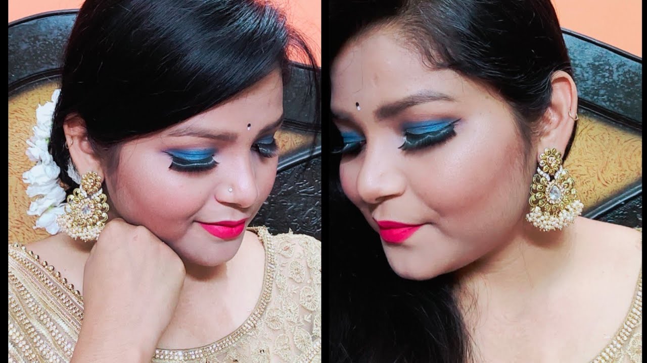 Saree Look For Wedding Blue eye look create Sexy look YouTube
