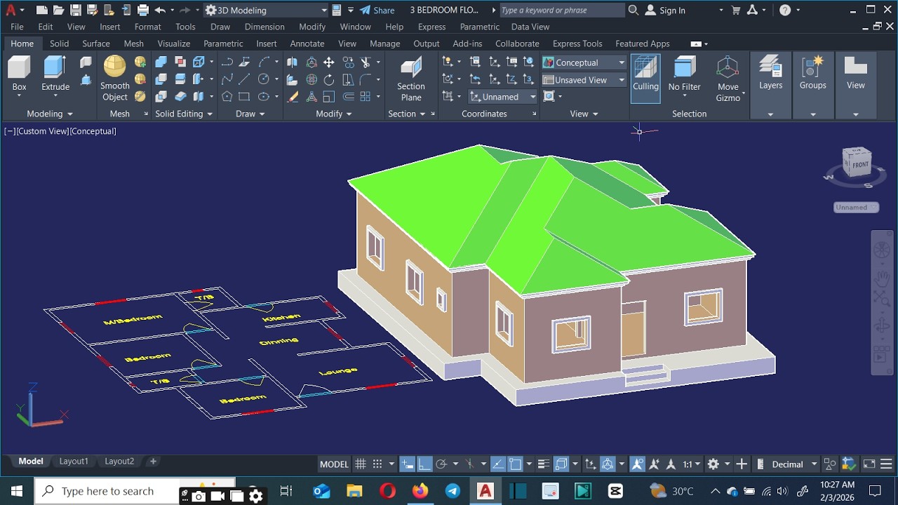 3D House Modeling In AutoCAD for Beginners. - YouTube