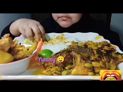ASMR RICE,TELAPIA FISH WITH BEAN CURRY AND CHICKEN CURRY #EATING SHOW ( NO TALKING) REALL MUKBANG
