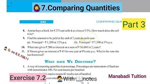 7th class maths|Chapter 7|💁‍♀️Comparing Quantities|🙋‍♂️Exercise 7.2 |Q.no 8,9,10&11|part 3