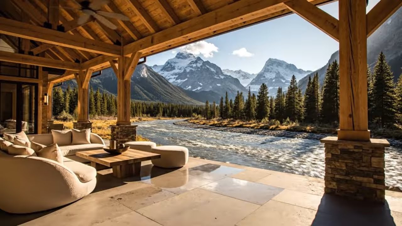 Luxury Mountain Cabin Sunset Ambience 🌄 Cozy Jazz Evening on the Porch | Relax, Study, Sleep