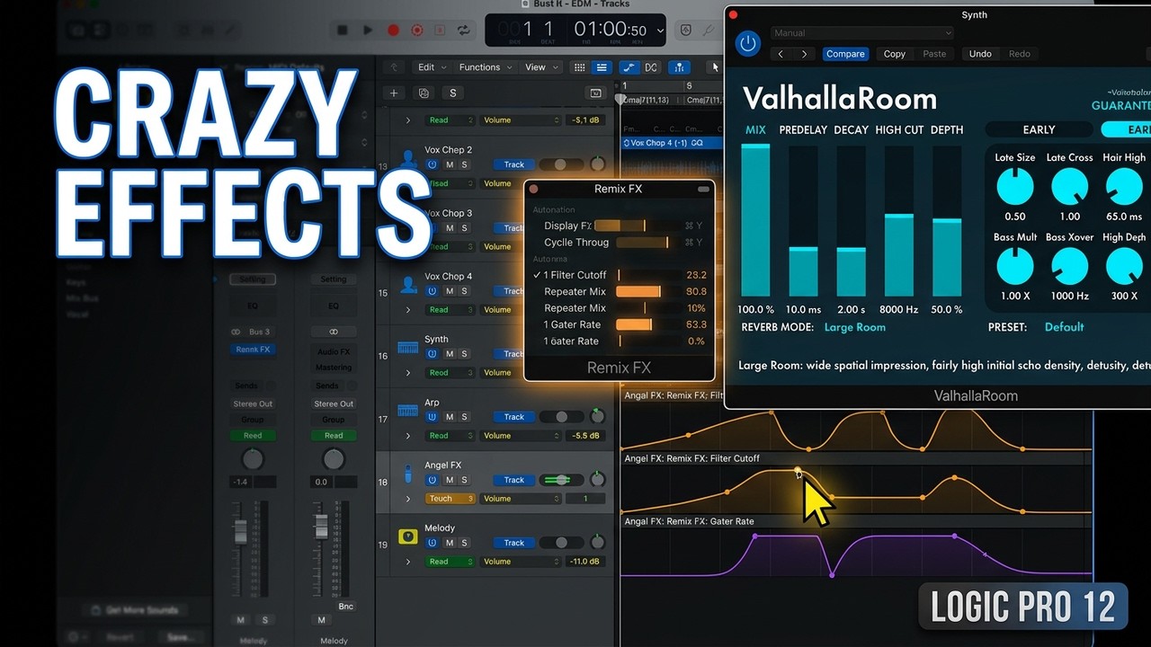 LOGIC PRO 12 - HOW TO MAKE CRAZY TRANSITIONS & EFFECTS USING AUTOMATION ...