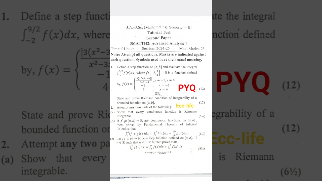 PYQ for sem-3 math tutorial of 2024-25.. EWING CRISTIAN COLLEGE 