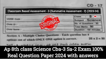 8th class Physical Science CBA-3 Sa2 real question paper 2024|Ap 8th Sa2 physics paper answer 2024