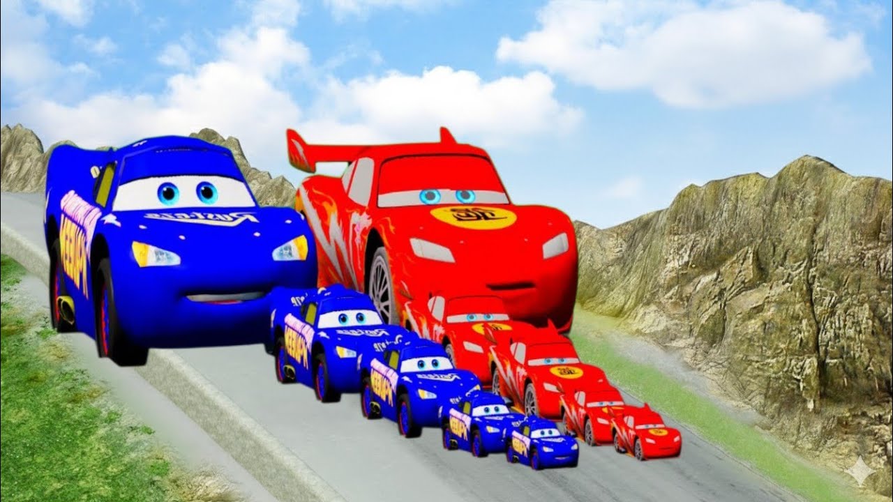 Big   Small McQueen vs Chick Hicks vs Tow Mater vs King Dinoco vs Duch Hudson   BeamNG Drive480P 2