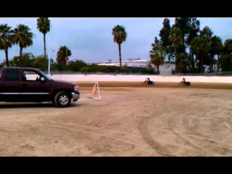 Dominic Laney learning to ride speedway bike