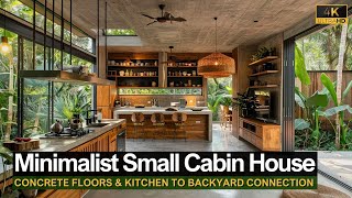Warmth in Simplicity: Small Cabin's Concrete Floors & Kitchen to Backyard Connection
