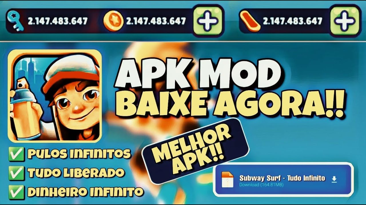 SUBWAY SURFERS APK MOD ATUALIZADO TUDO LIBERADO DOWNLOAD!! DINHEIRO ...