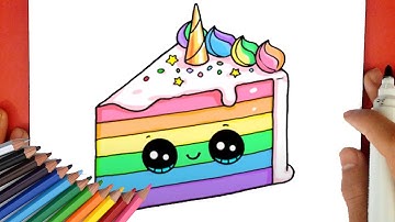 How to Draw a Unicorn Rainbow Cake Slice Easy and Cute