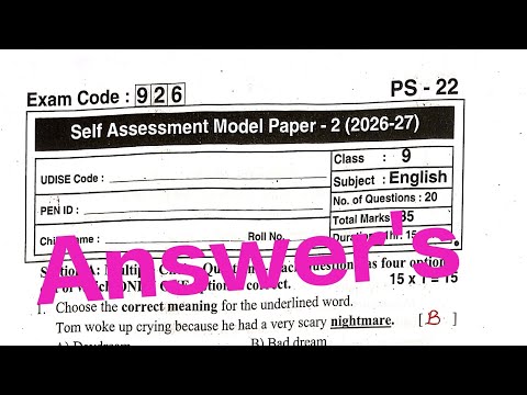 9th class English 🔑 Self Assessment - 2 ( FA-2) Real Question Paper With Answers 2026 - 27 || ☝️