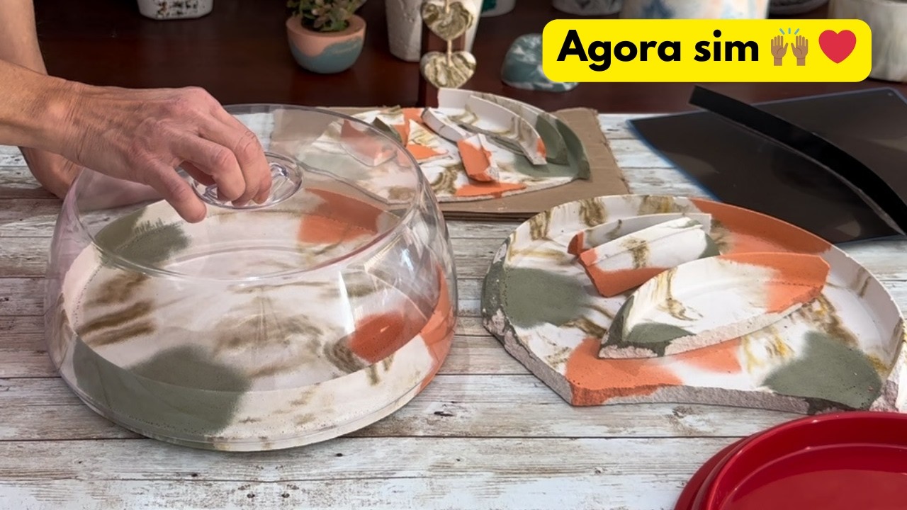 Transformei o MOLDE CASEIRO | PRATO BOLEIRA | fiz com ARGAMASSA AC3 BRANCA | Peça de cimento