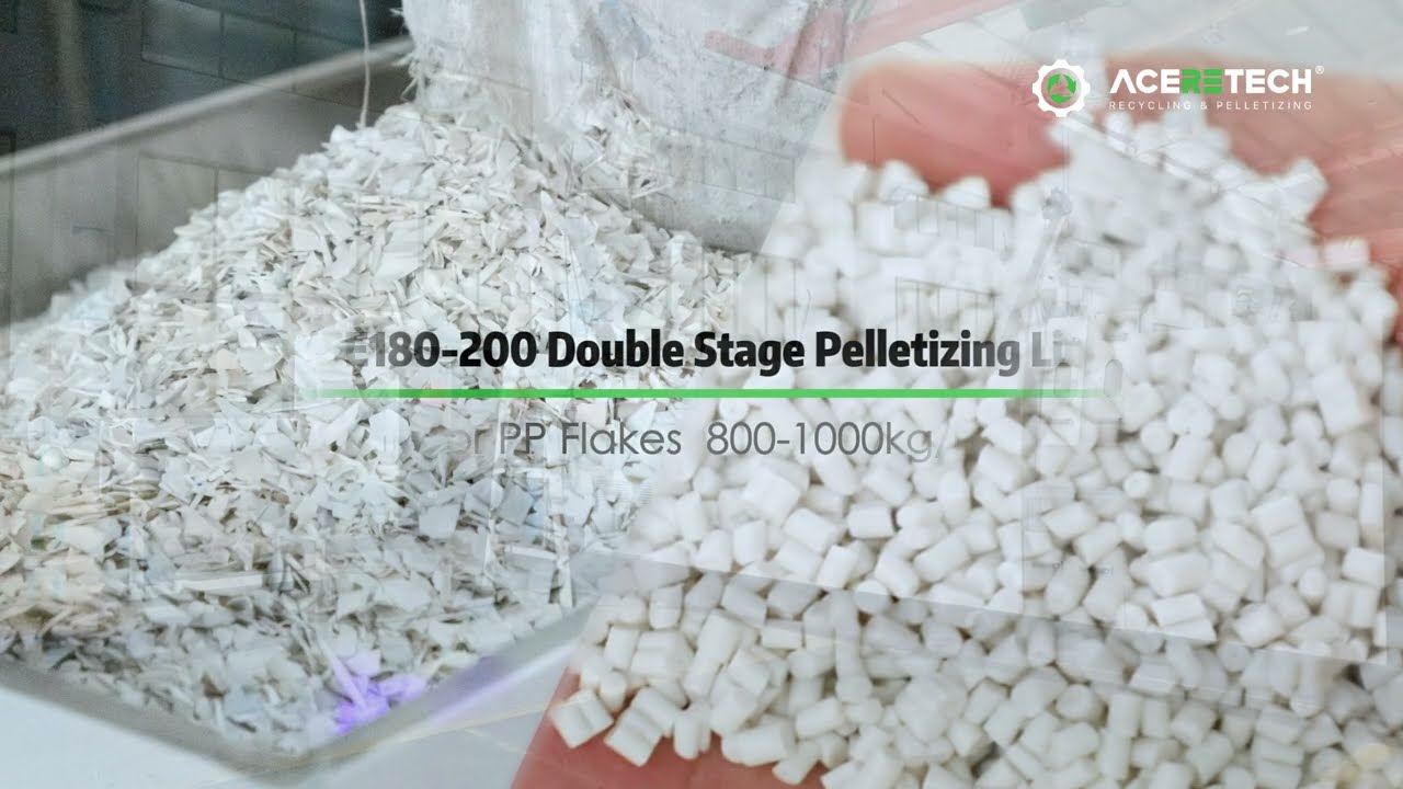 ACERETECH ASE180-200 Double-Stage Pelletizer: PP Sheet Recycling and Pelletizing
