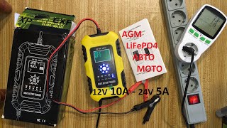 Зарядное устройство FOXSUR 12В 10А - 24В 5А для AGM, LiFePO4, мото и авто аккумуляторов