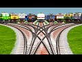 9️⃣ Trains Crossing On Diamond🔺Cuverd Branched Railroad Tracks | indian train crossing 3d gameplay