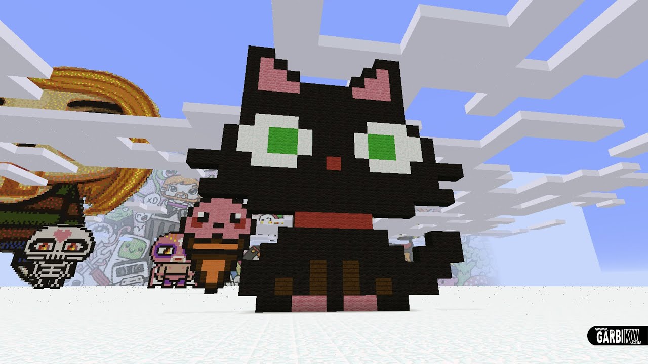 Minecraft Pixel Art How To Make A Kawaii Black Kitty By Garbi Kw Youtube