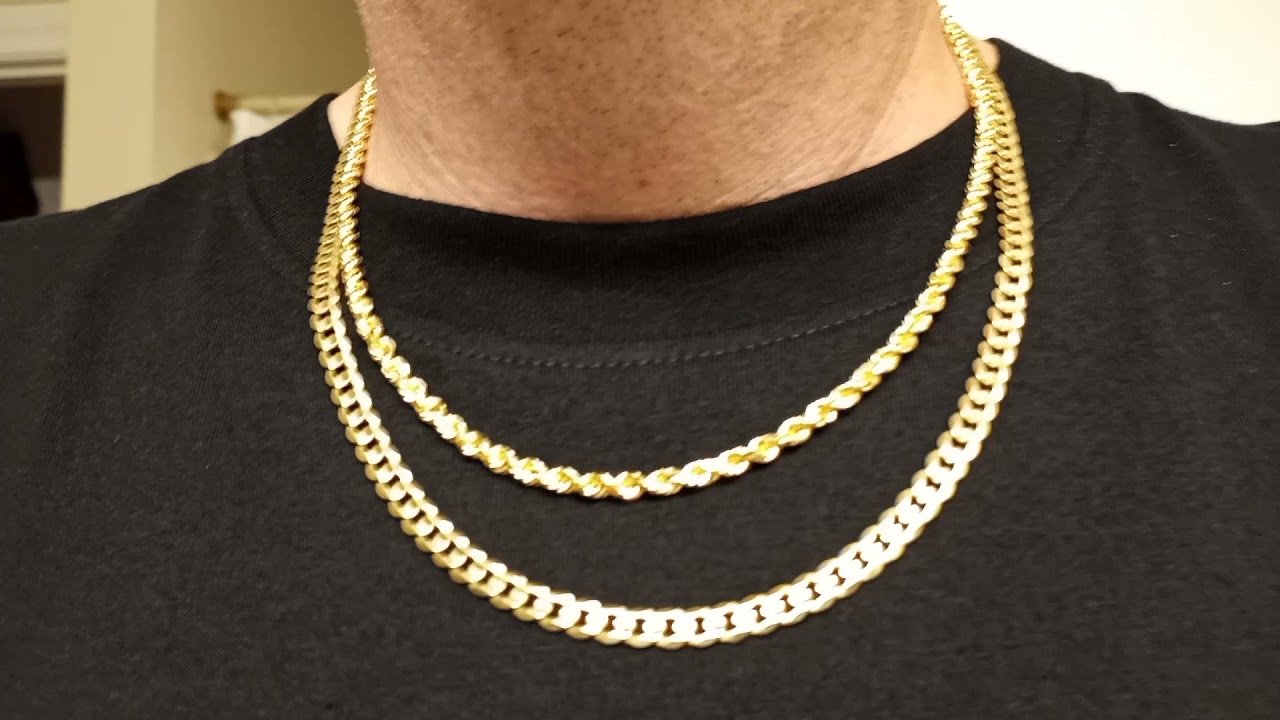 Jacoje 4mm rope 20 inch 18k stacked with a 5.5mm flat curb 22 inch 18k/14k