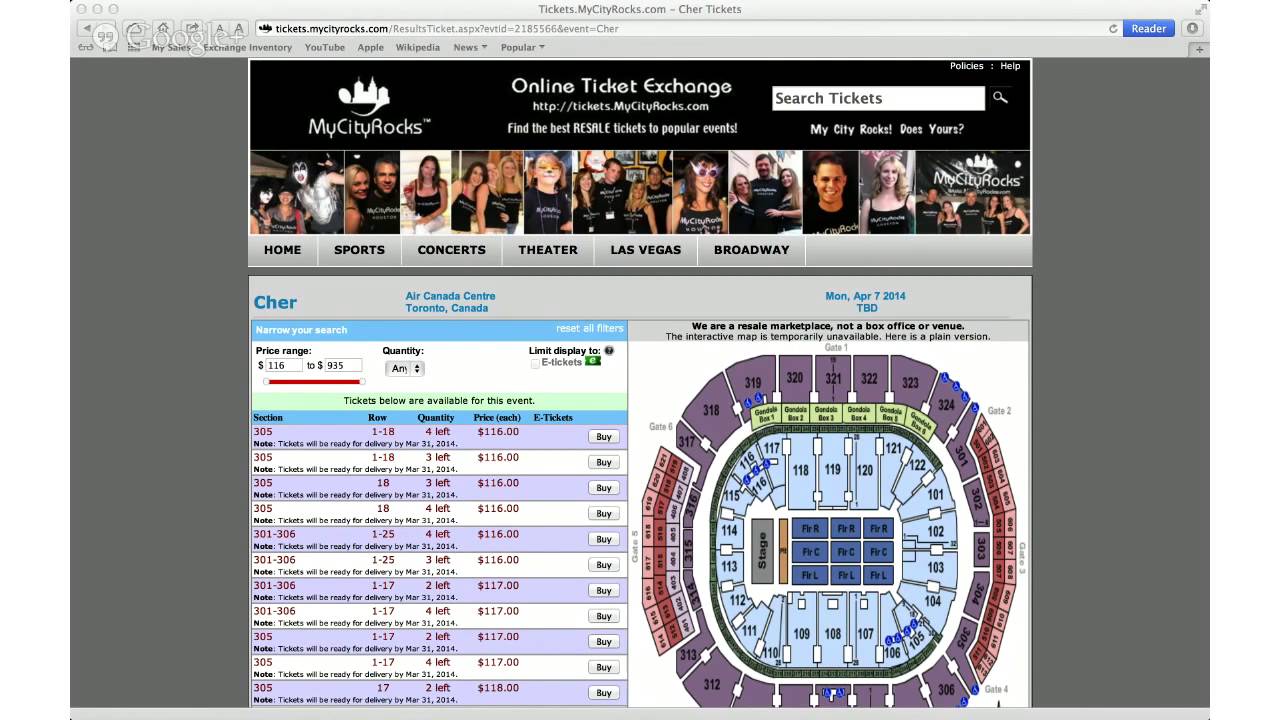 Cher Tickets Toronto Ontario Air Canada Centre ACC Dress To Kill Tour