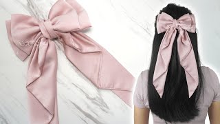 Beautiful Bow with LONG TAILS 🎀 Satin Hair Bow Tutorial with Pleated Tails