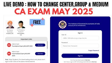 live Demo :- How to Change CA Exam Center,Group & Medium | CA EXAM May 2025 Correction window